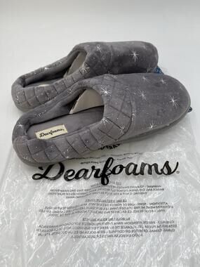 Dearfoams Slippers Womens Gray Star Velour Memory Foam House Cozy Size 11.5 W